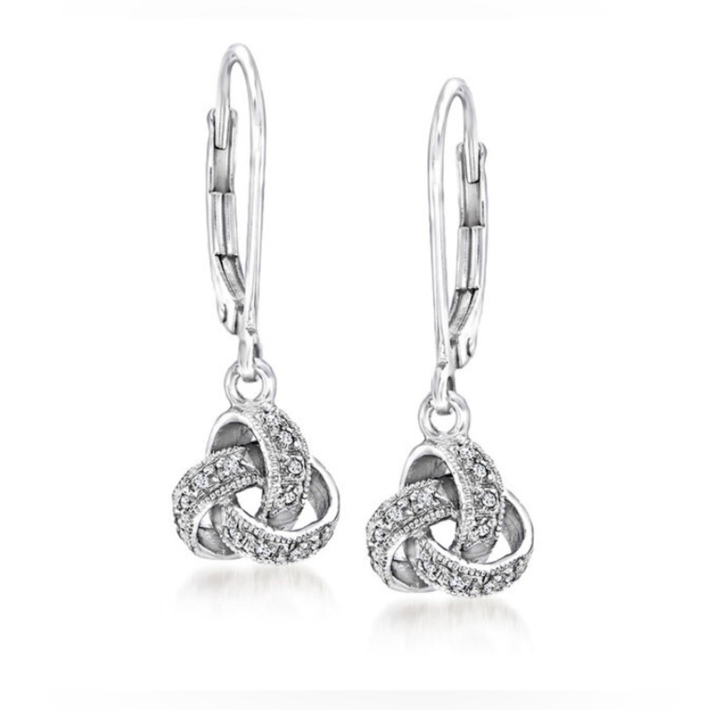 NWT Ross-Simons Diamond Accented Love Knot Drop Dangle Earrings Sterling Silver